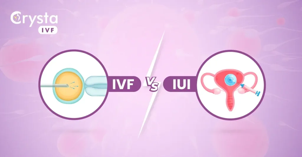 Comparison of IVF and IUI procedures with illustrations of each method.